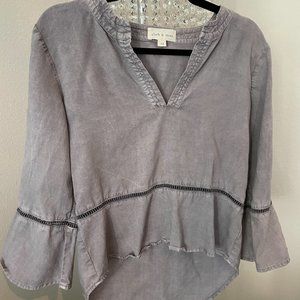 Cloth & Stone Gray Blouse Top, V-Neck Notch!